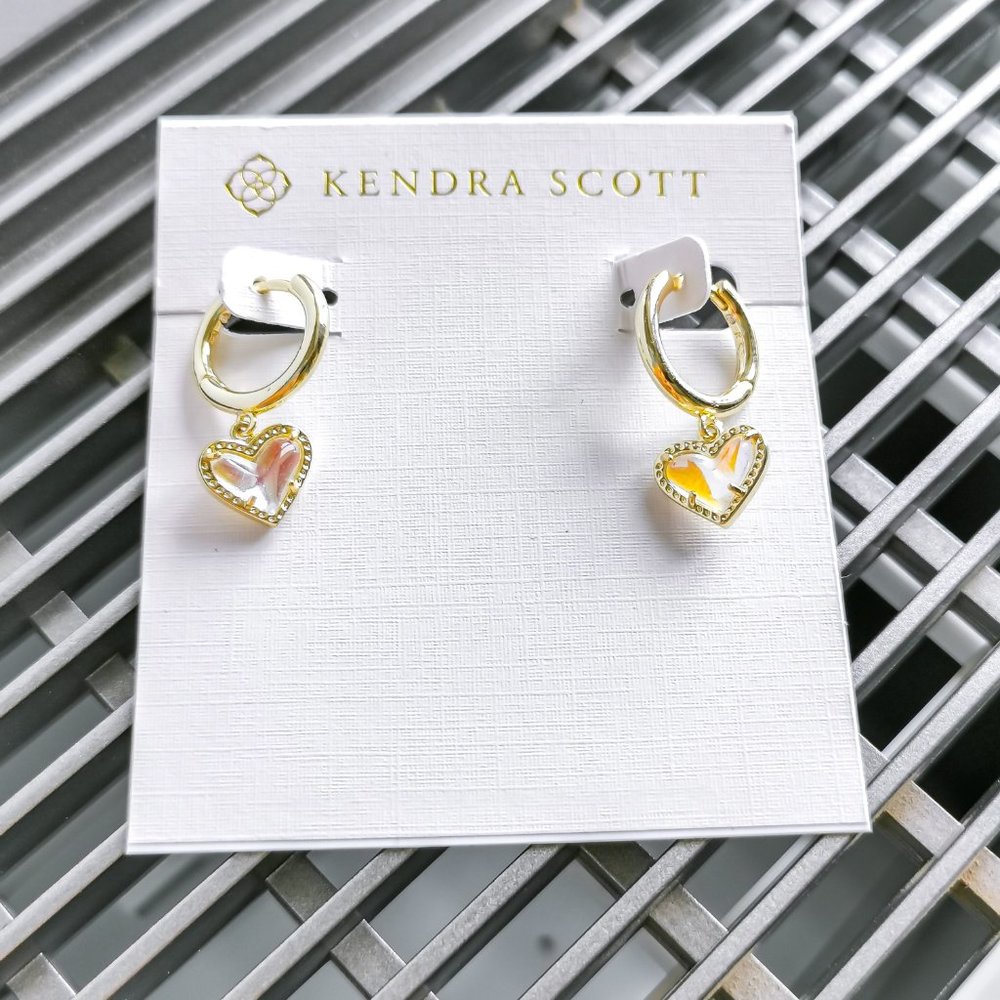 Ari Heart Huggie Earrings Gold & Dichroic Glass